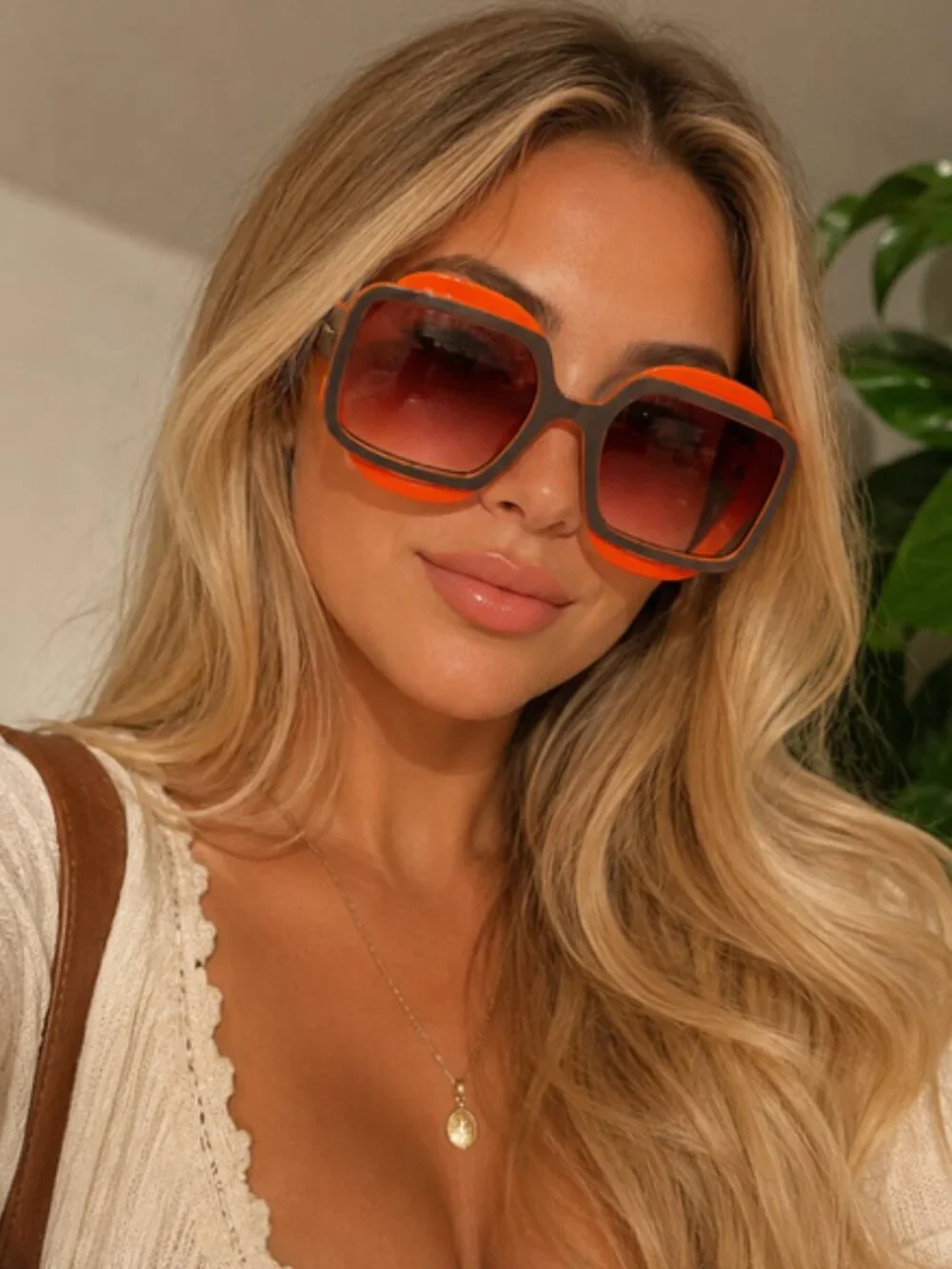 Retro Orange Oversized Square Sunglasses – Boho Chic Statement Vintage Shades